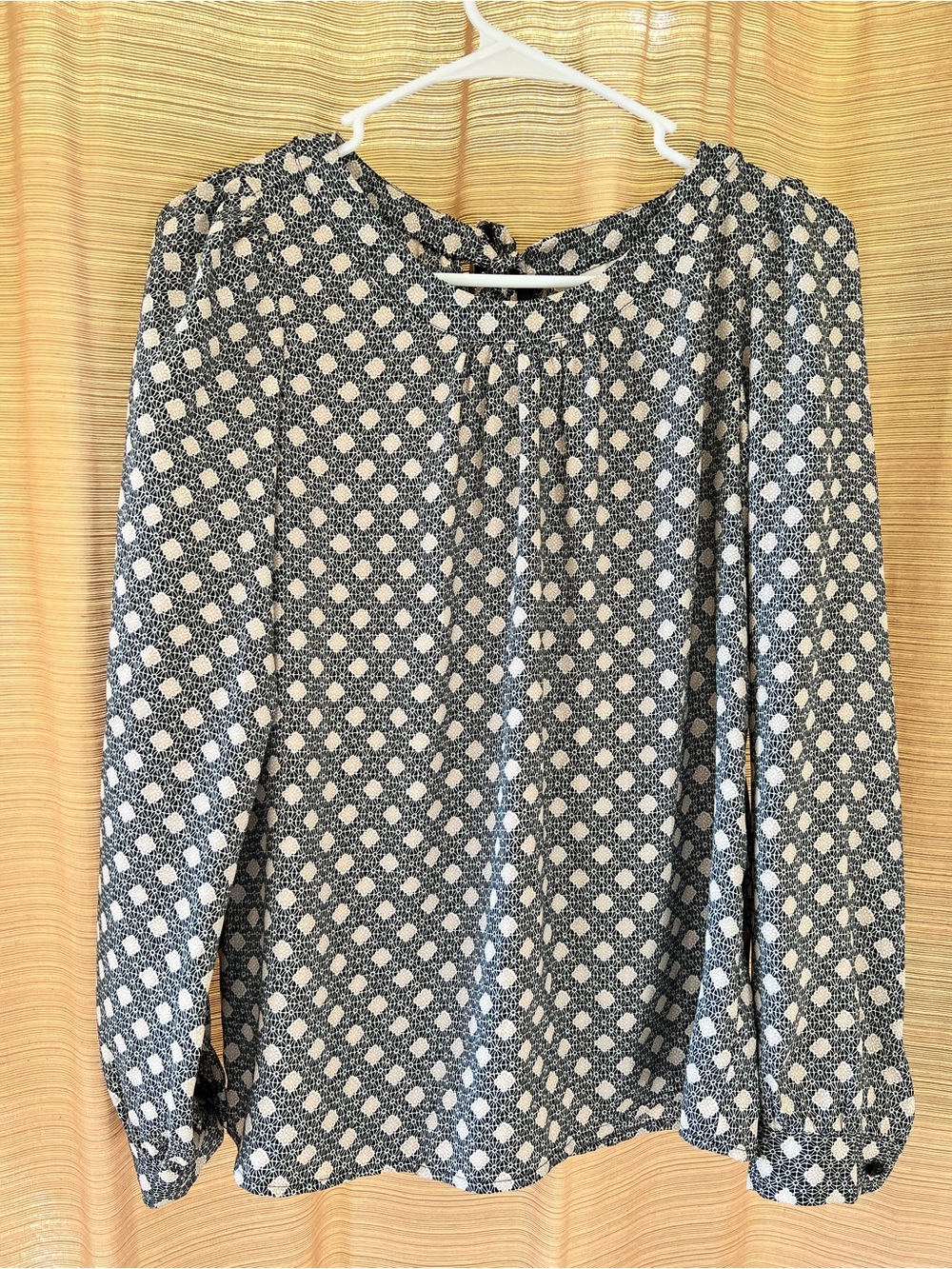 LOFT Navy and White Printed Long Sleeve Blouse